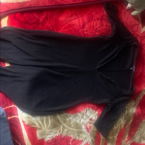 Black Ribbed Button-Down jumpsuit - Picture 3 of 3